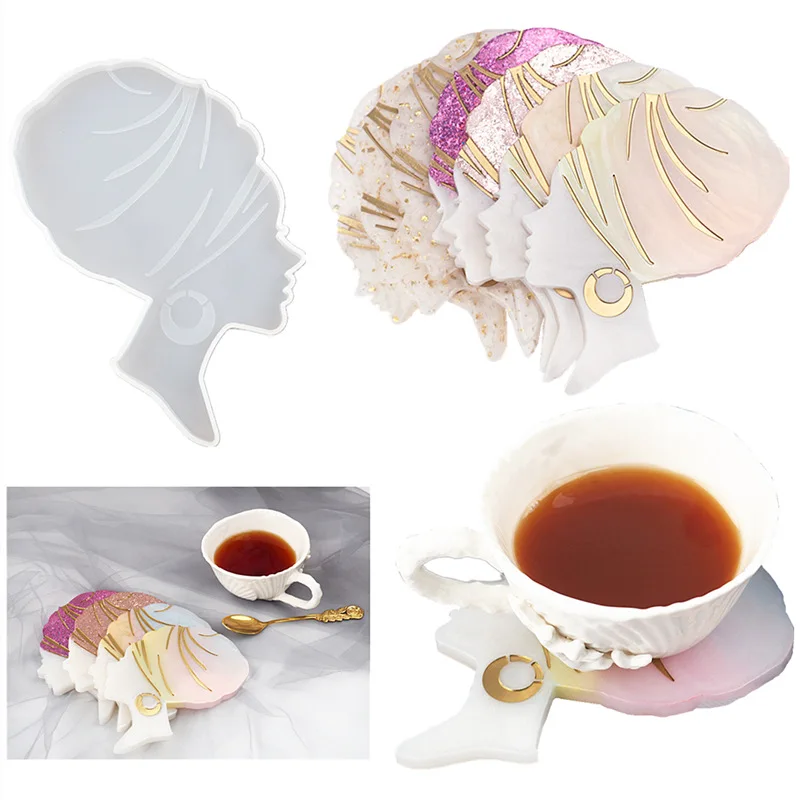 Fashionable DIY Crystal Epoxy Resin Crafts Making Resin Epoxy Silicone Afro Shiny Head Shape Coaster Mold