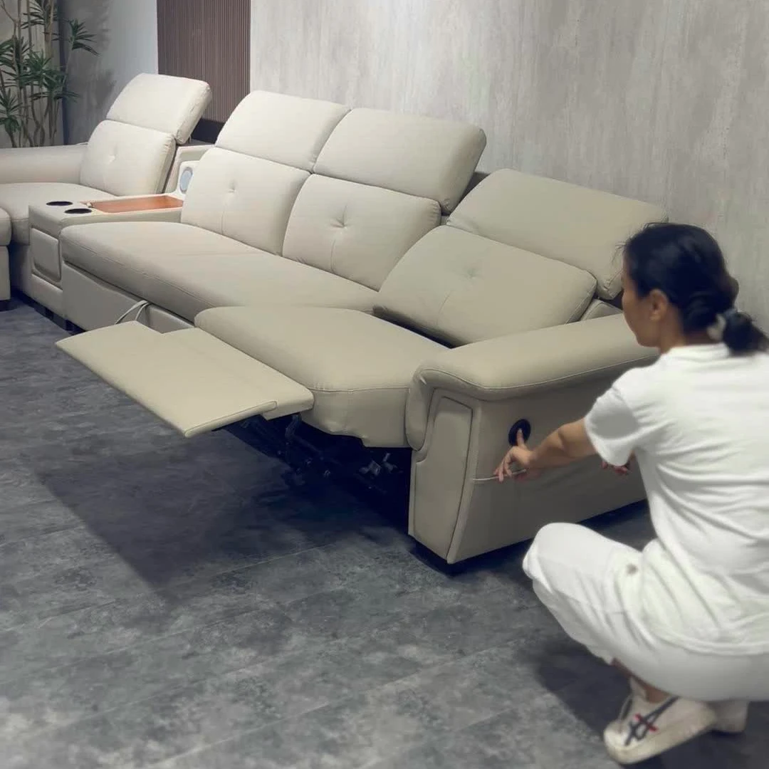 Modern Simple Multi-functional Leather Sofa L Shape Big Comfortable Power Recliner Couches with USB Charging for Home Luxury