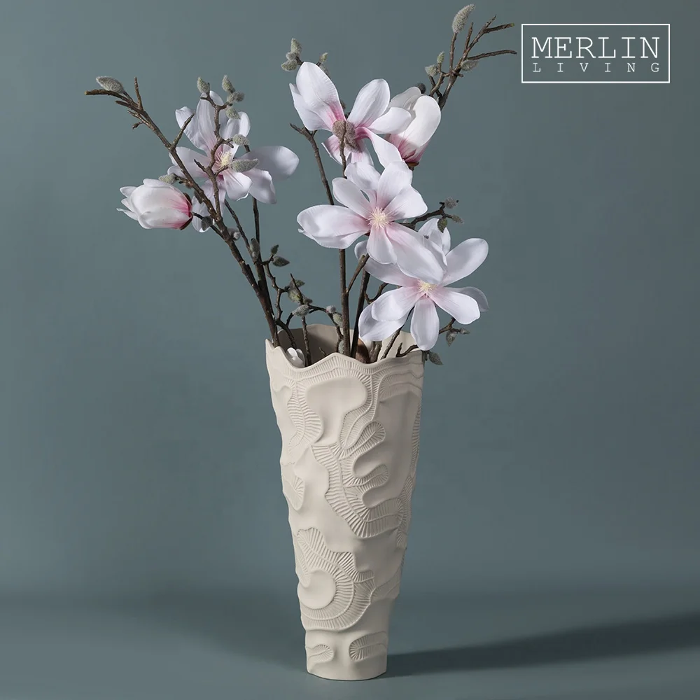 Merlin Modern Italian Colorful porcelain vases home decor wide mouth ceramic design torch tall textured nordic for flower vases