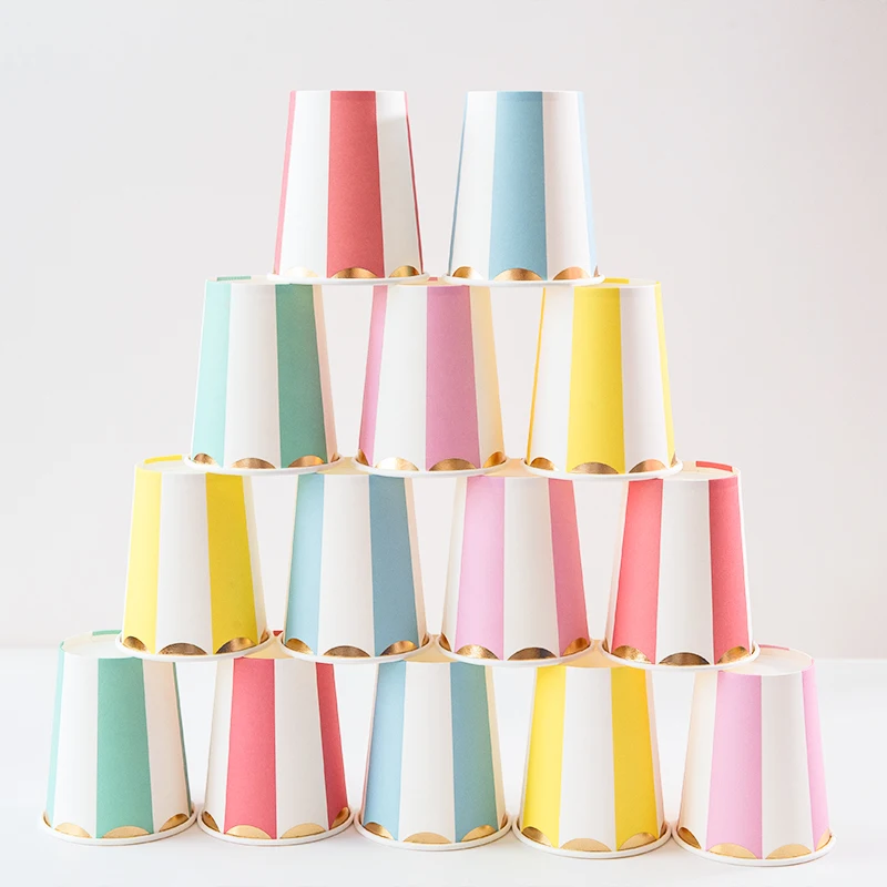 Partybus Guests Serving Disposable Biodegradable Water Drinking Stripe Gilding Party Paper Cups