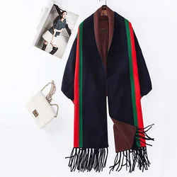 Latest Design High Quality Women Acrylic Knit Striped Pattern Cardigan Winter Cape Shawl Poncho For Womens Scarf