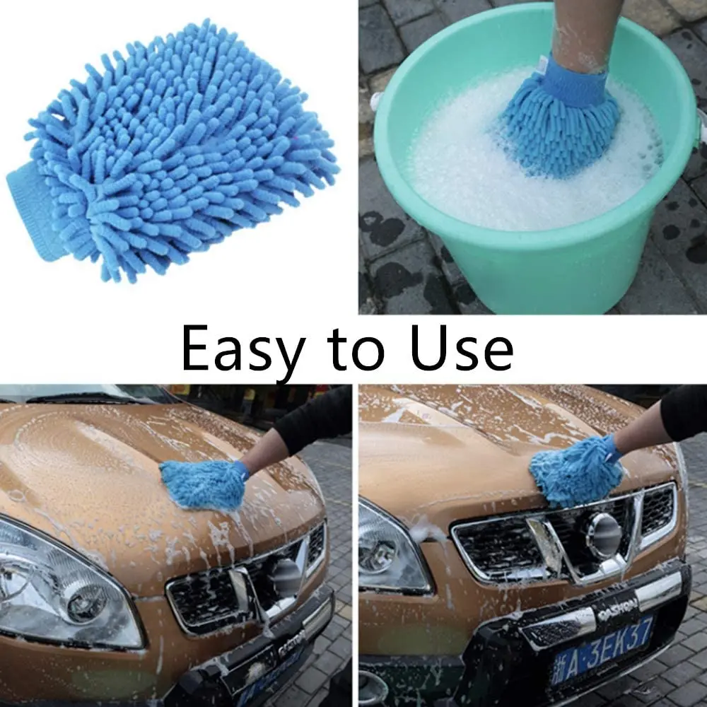 Eco friendly microfiber chenille wash mitts for car washing double sided microfiber cleaning mitt