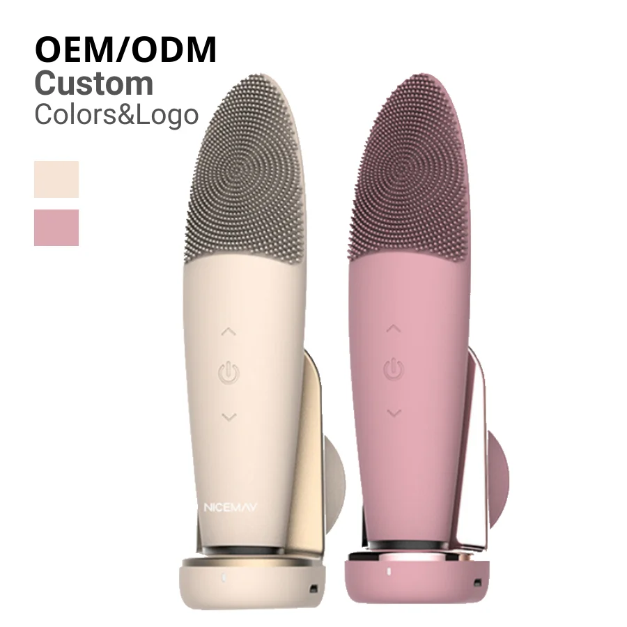 IPX7 Waterproof Heating Face Scrubber Massager Sonic Silicone Facial Cleansing Brush