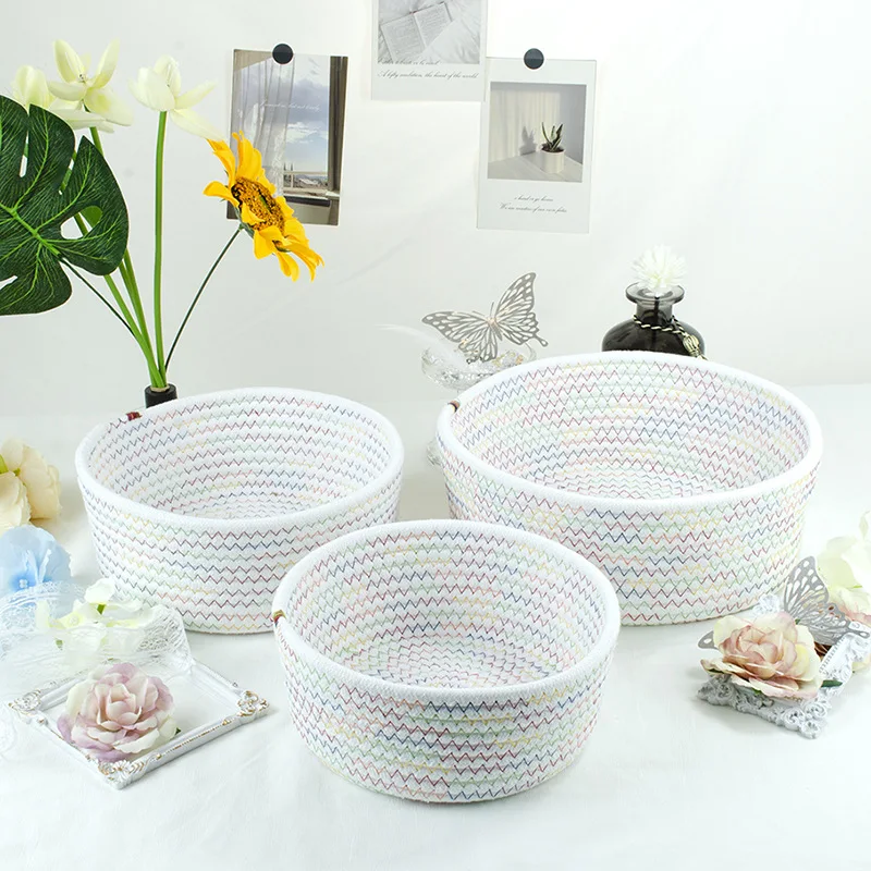 Wholesale Price Multi-color Environmental Protection Cotton Thread Table Toy Cosmetics Storage Basket