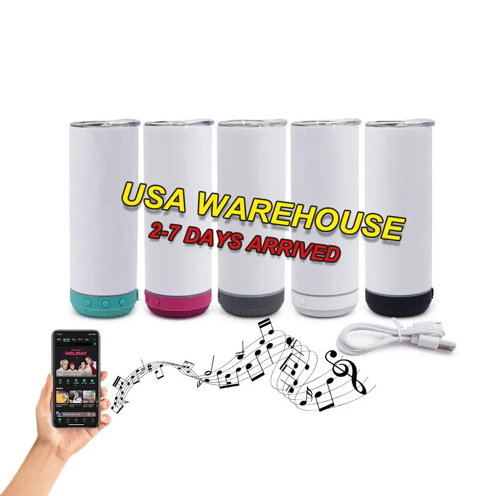 USA warehouse USB 20oz white stainless steel straight smart music cup speaker sublimation tumbler
