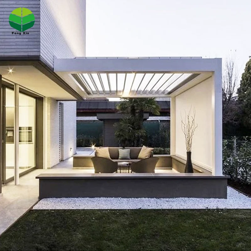 Electric Garden Covers Adjustable Grey Pergola Luxury Louvre Gazebo Pergola Aluminium Outdoor With Led Strip Lights