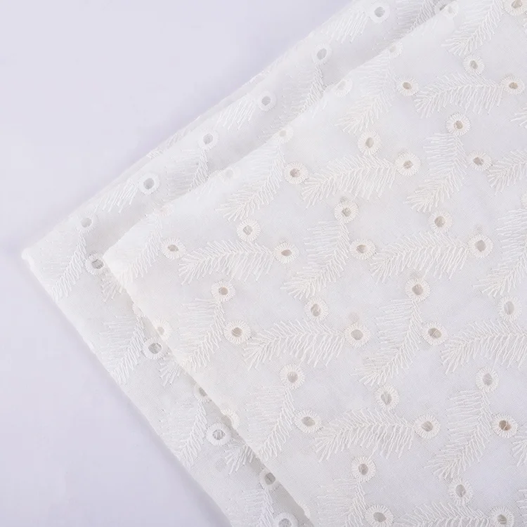 Custom Design Oem China Wholesale Indian European Price Dubai Chicken White Embroidery Flower Fabric Cotton