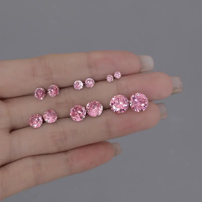 Wholesale 925 Sterling Silver Zirconia Studs Classic Four Claw One Stone Earrings White Gold Plated Wedding Fine Jewelry