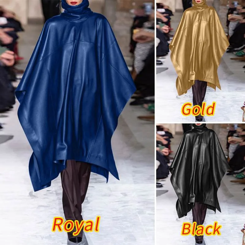 European and American runway show mirror leather bat style cloak sleeveless collar cloak short model performance stage