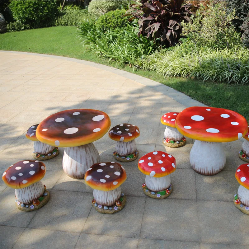 Fiberglass Mushroom Table Chair Sculpture Factory Wholesale Mushroom Fruit Kindergarten Decoration Fiberglass Mushroom Sculpture