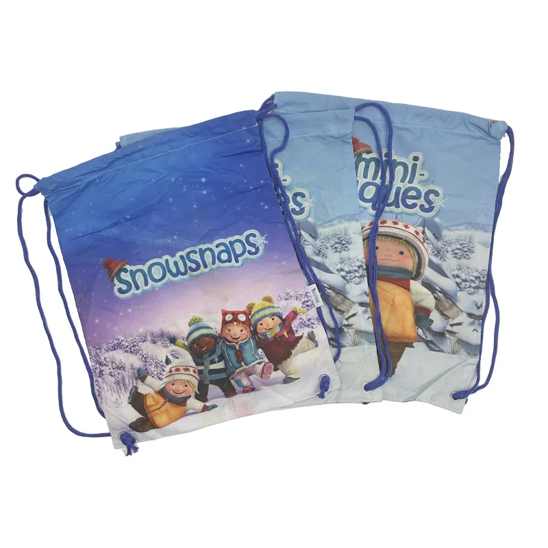 Cartoon printing 210d RPET drawstring bag drawing backpack swimming backpack for kids double string