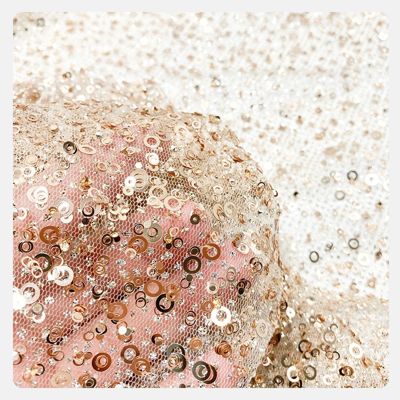 in-stock Best Sale Polyester Embroidery Gold Sequin Tulle Fabrics For Glitter Sequin Evening Dress