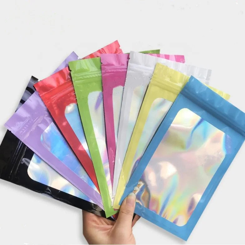Colorful plastic zip flat bag inside hologram window bag mobile phone case packing bags