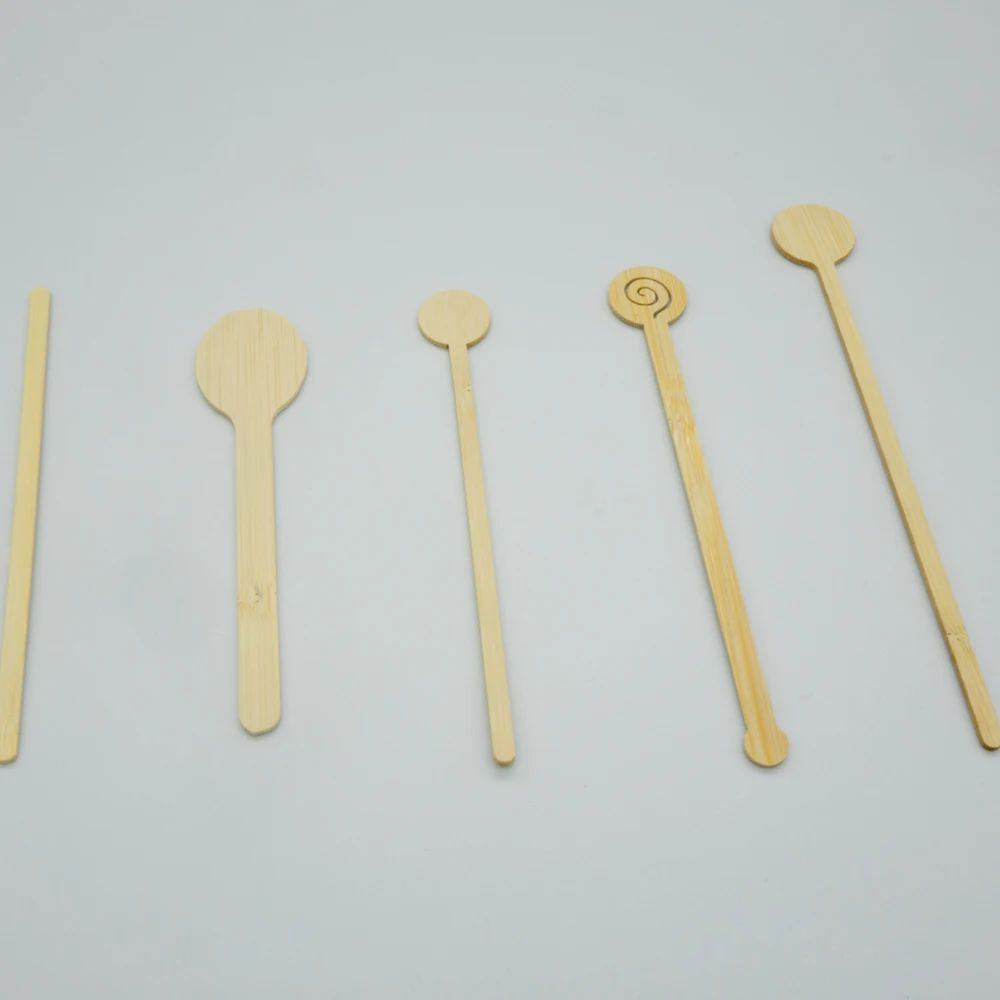 Biodegradable custom individually packed disposable wooden spoon 90 mm bamboo coffee stirrer sticks for coffee and tea