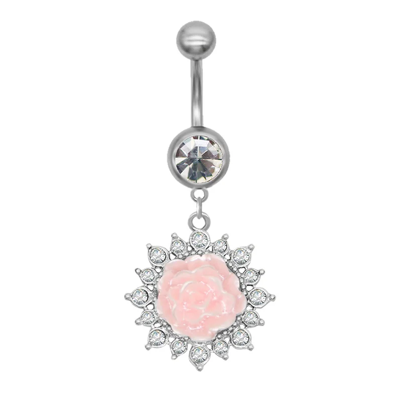 Getta new belly button rings pink flower sexy piercing ring wholesale fashion jewelry body piercing for women