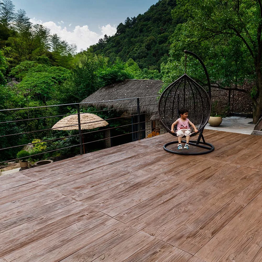 Exterior natural wood timber texture waterproof invisible fastening system PU polyurethane composite decking