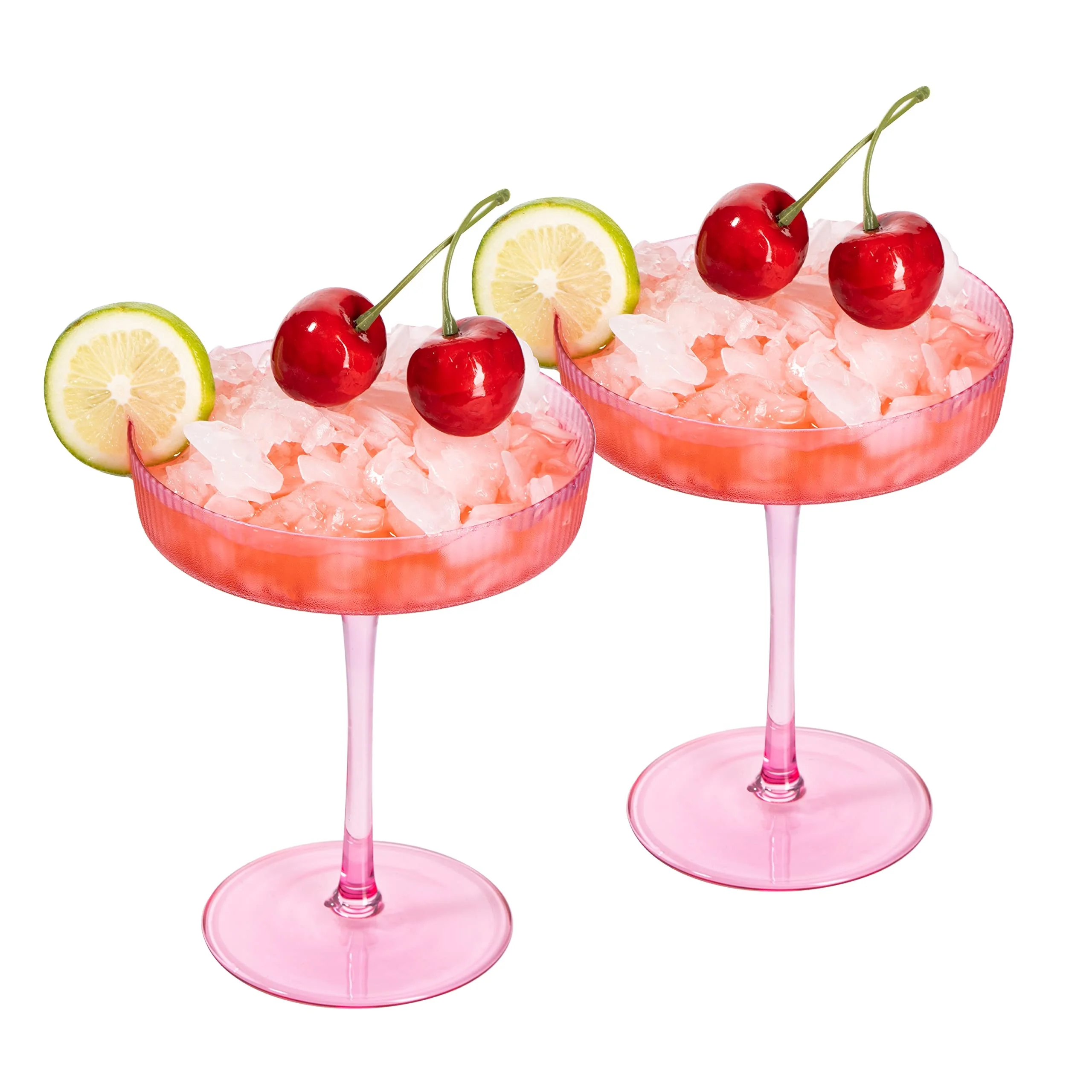 Ribbed Coupe Cocktail Glasses 8 oz Classic Manhattan Glasses For Cocktails Pink Colored Champagne Coupe Glasses