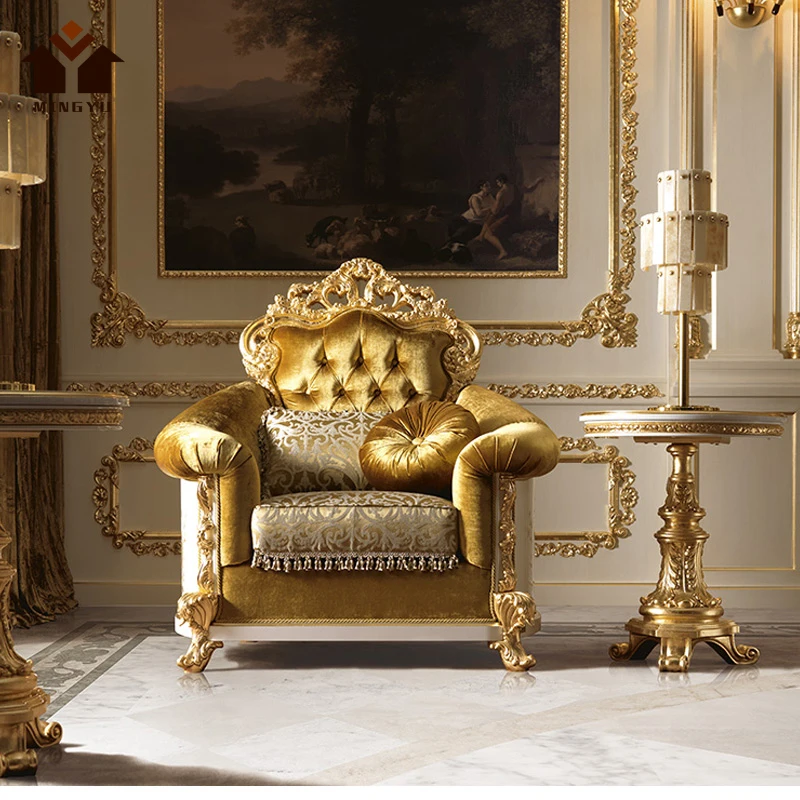 Hampton Style Gold Antique Sofas Handmade Royal Decor Home Furniture Set Victorian Villa Couch With Cushion Long Service Life