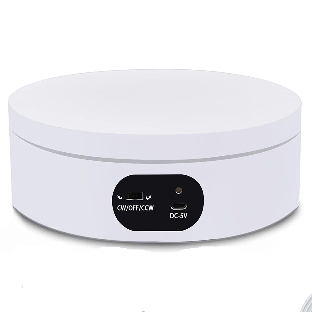 White Color 360 Degree Electric Rotating Display Stand with USB Cable Tumbler Display Stand for Photography or Exhibition