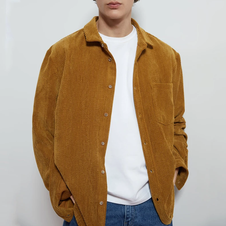 Custom mens white oversize work button up corduroy casual shirts with pocket