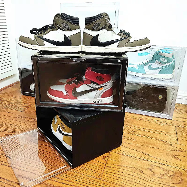 Plastic stackable pink folding clear shoe box louboutin