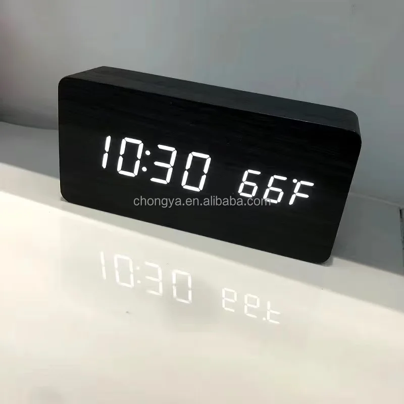 RTS Wood Led Digital Table Clock Display with USB for Bedroom Desk Office Wooden House Decoration