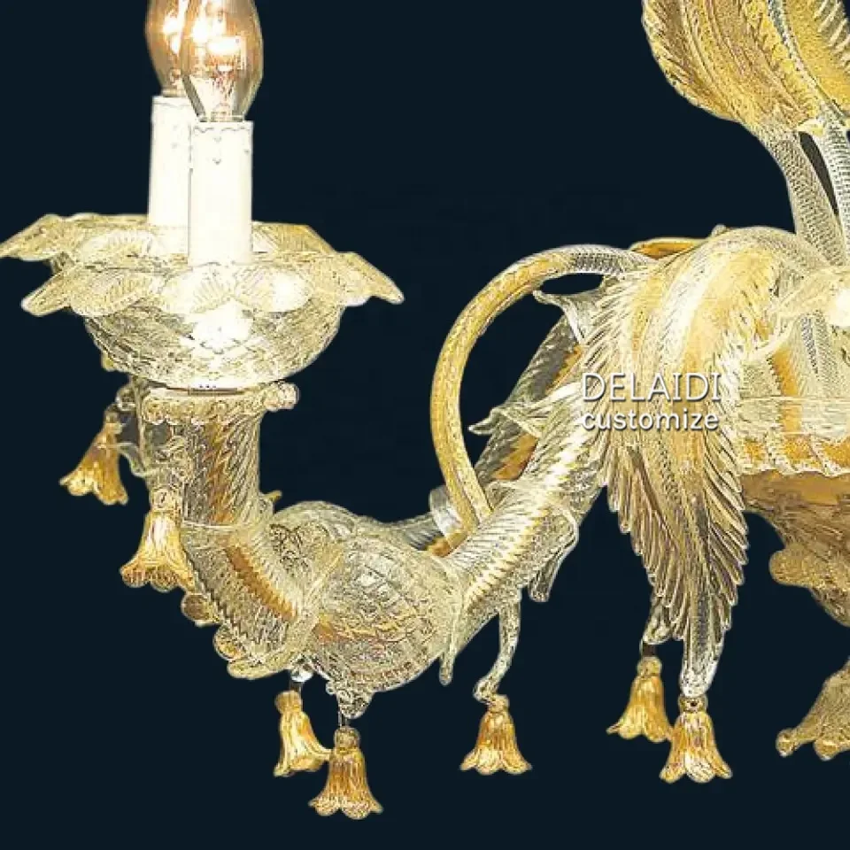 Golden glass leaf chandelier for hotel banquet hall living room dining room luxury  murano glass hanging chandelier