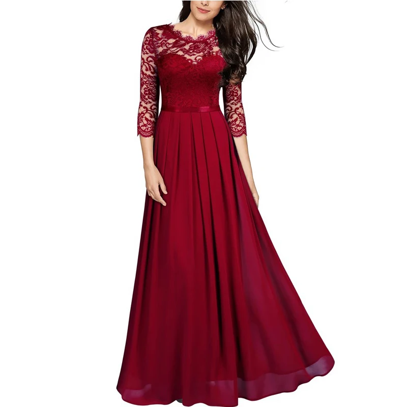 Women V Neck Mesh Pleated Long Dress Wedding Party Evening Bridesmaid Maxi Dresses