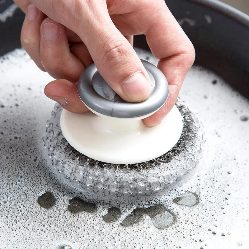 Kitchen cleaning brush with handle steel wire cleaning ball brush dishwasher pot brush stainless steel washer