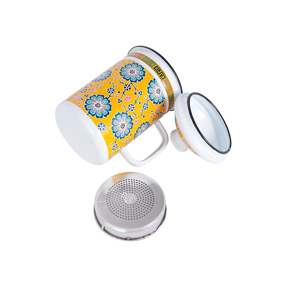 Hot Sale Enamel Handle Coffee Mugs Business Office Personalized Enamel Tea Cups with filter