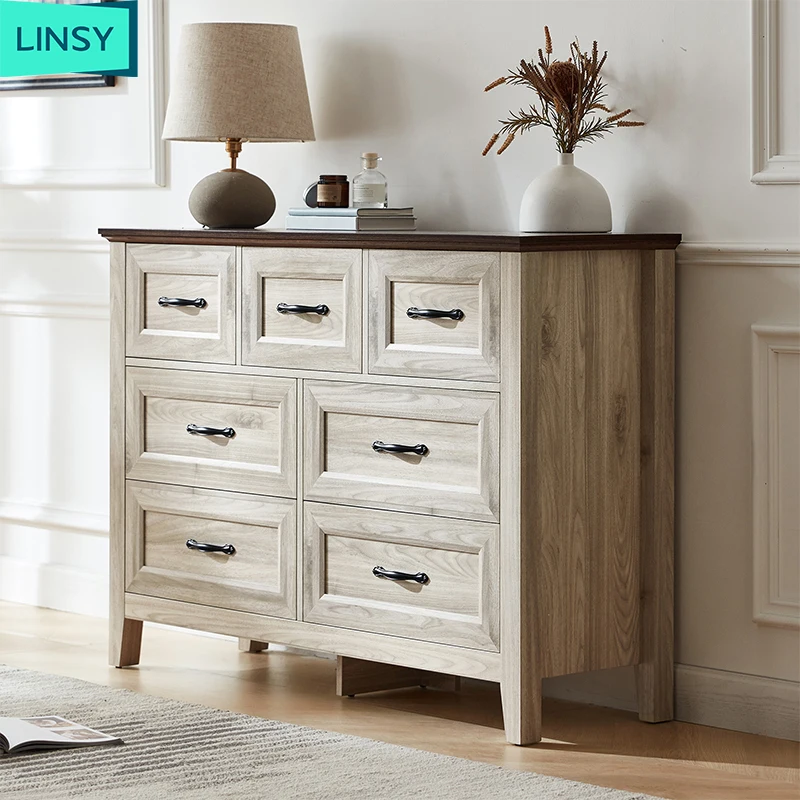 Linsy American country wooden Bucket Cabinet 7 Drawers for big discount