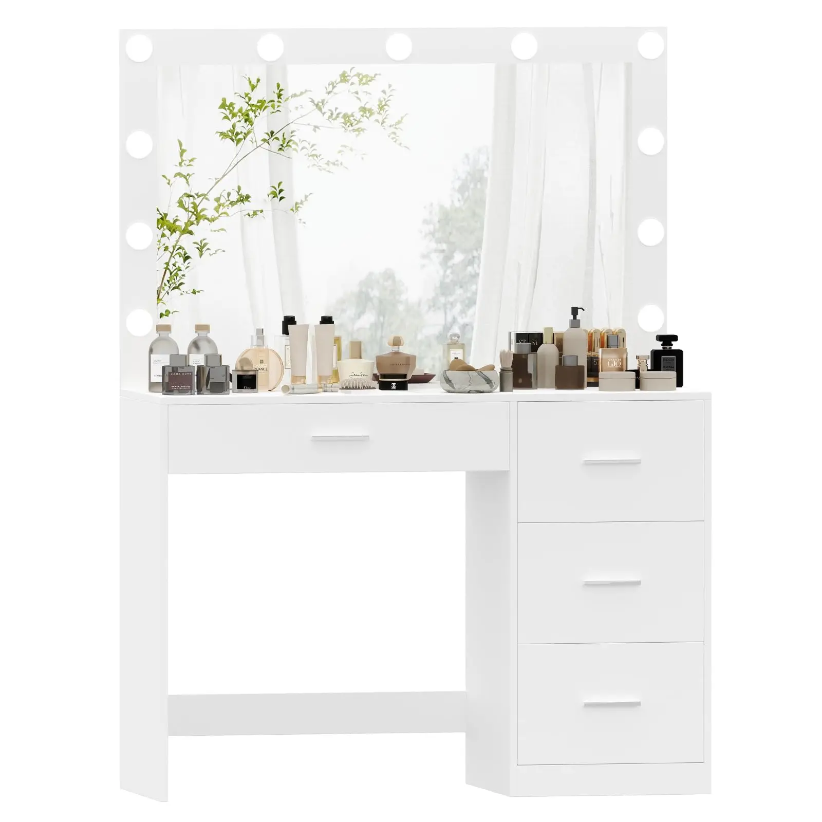 Sunrise Makeup Vanity Table,Makeup Table with Large Mirror and 11 LED Lights,Brightness Adjustable Dressing Table Desk