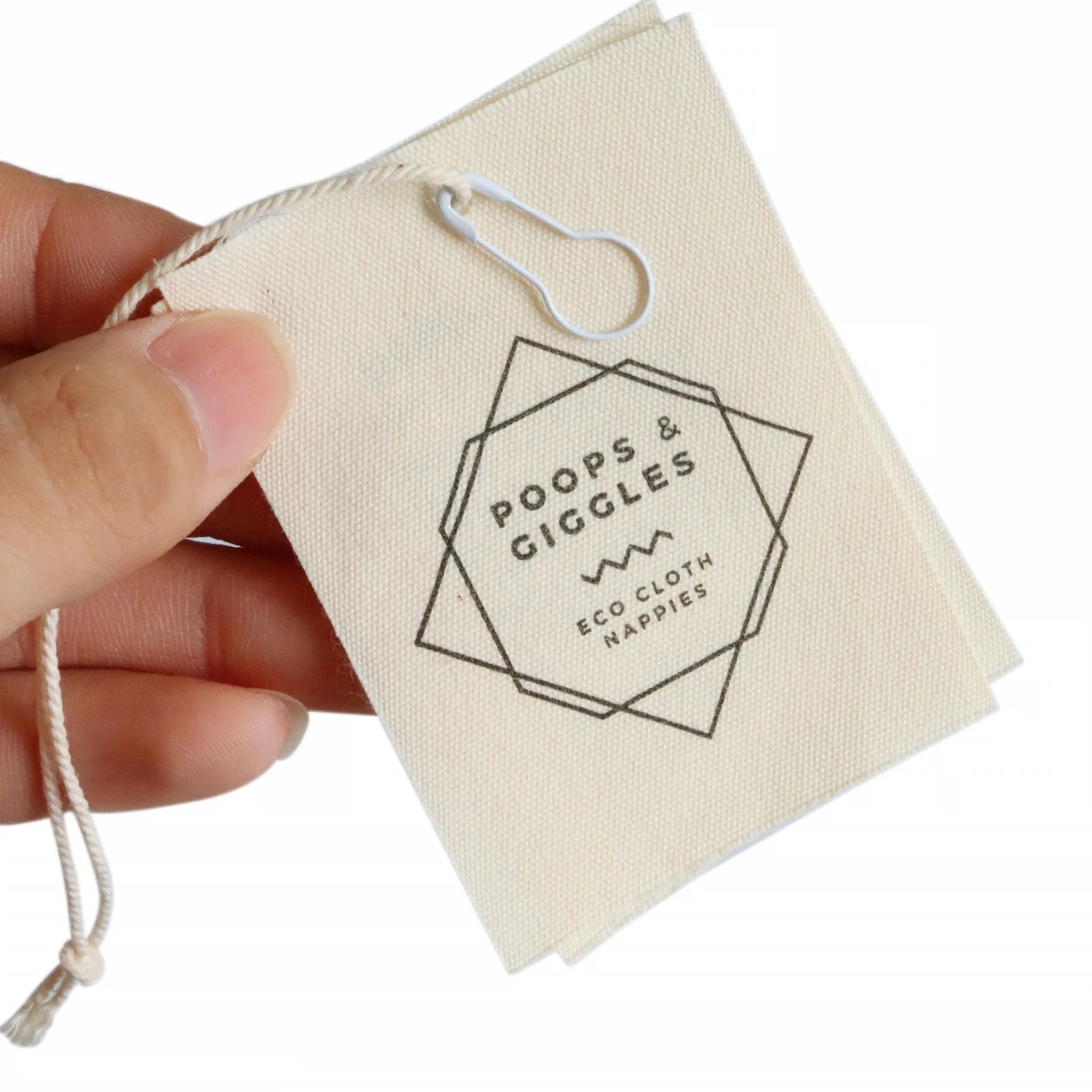 Custom LOGO Recycled Eco Friendly Natural Cotton Printed Canvas Hang tag for Clothes/Shirt/Swimwear/Hoodies/Baby Swing Tags