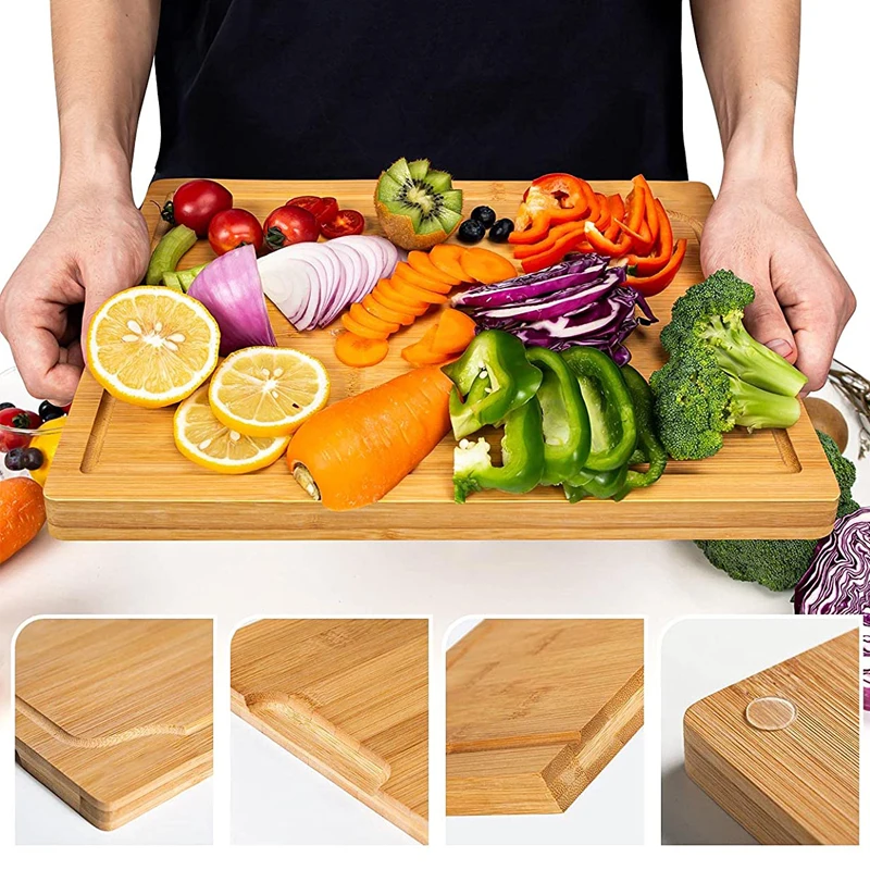 Factory Custom Private Label Logo 3 Pieces Eco-friendly Slotted Large Organic Bamboo Cutting Boards Chopping Blocks Set