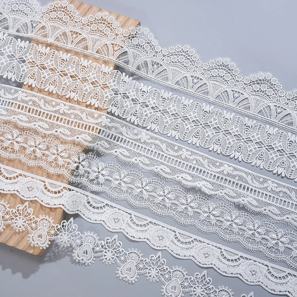 Wholesale Pure White Cord Crochet Lace Fabric Home Textile Embroidery Milk Silk Laces 100% Polyester For Hollow Sexy Underwear