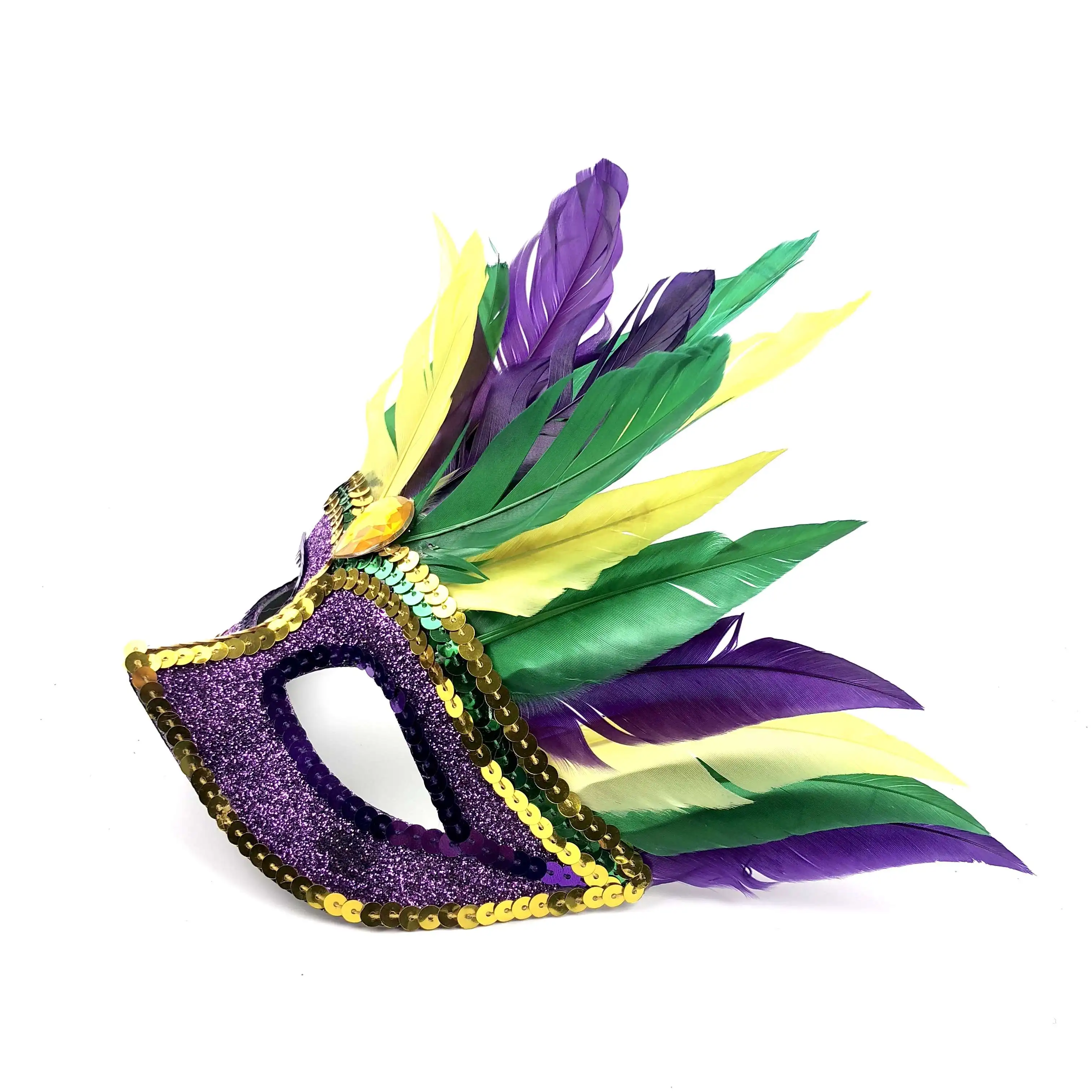 Carnival Party Parades Fluffy Feather Mask Mardi Gras Queen Mask Parade Masque Feather Leather Sequins Facial Mask