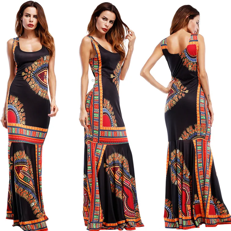 
Women African Dashiki Dresses Maxi African Bazin Print Robe Longue Dresses Traditional For Ladies Big Size African Clothing 