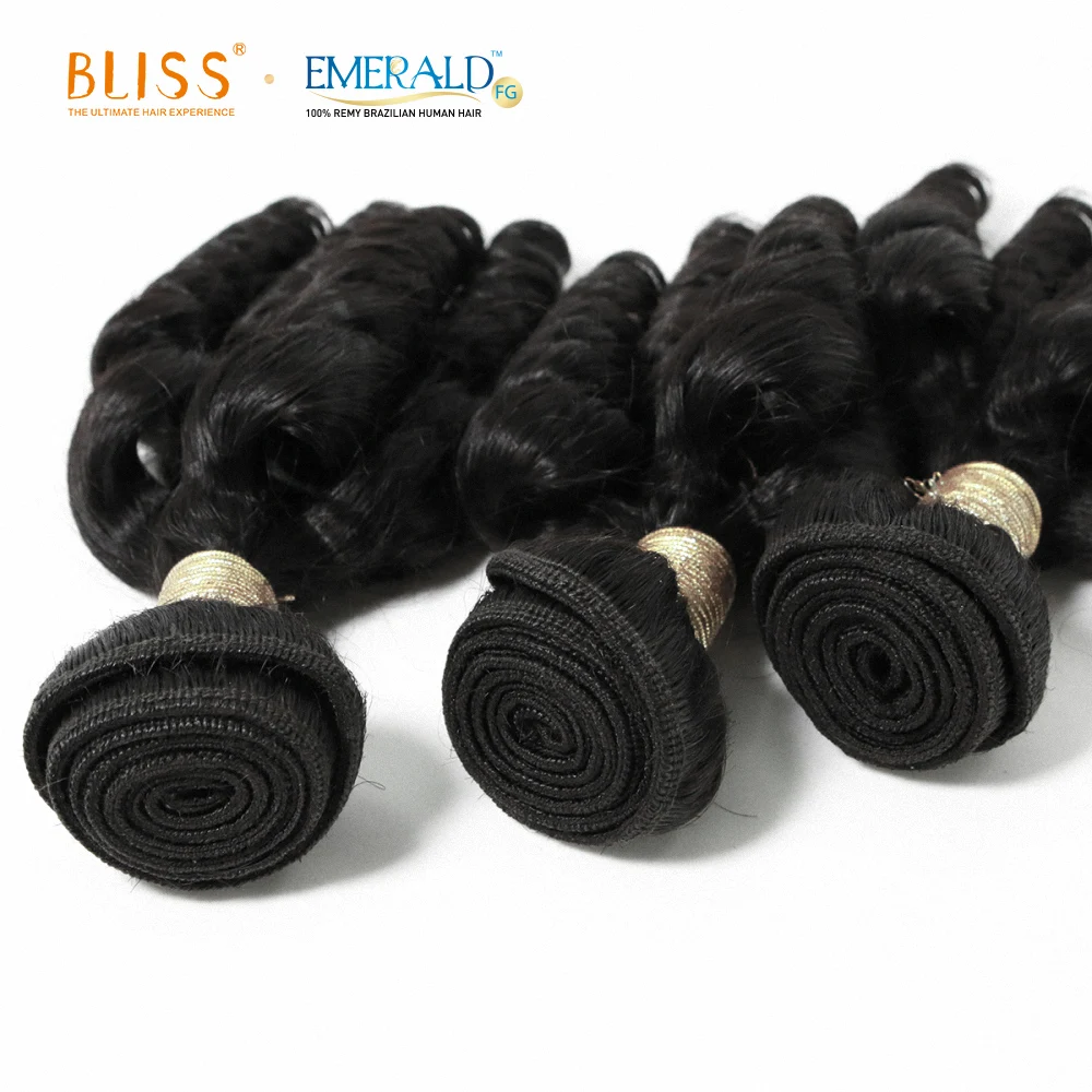 Bliss Emerald 3+1Movad0 Funmi Bouncy Hair 100% Brazilian Human Hair Bundles 3 Bundles with Closure