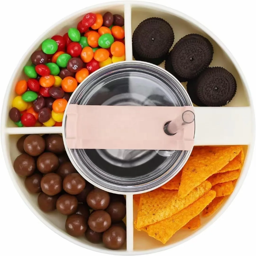 Silicone Snack Bowl Compatible with Stanley Cup Silicone Snacks Platter 4 Compartments Container Plate Tray Ring for Stanley Cup