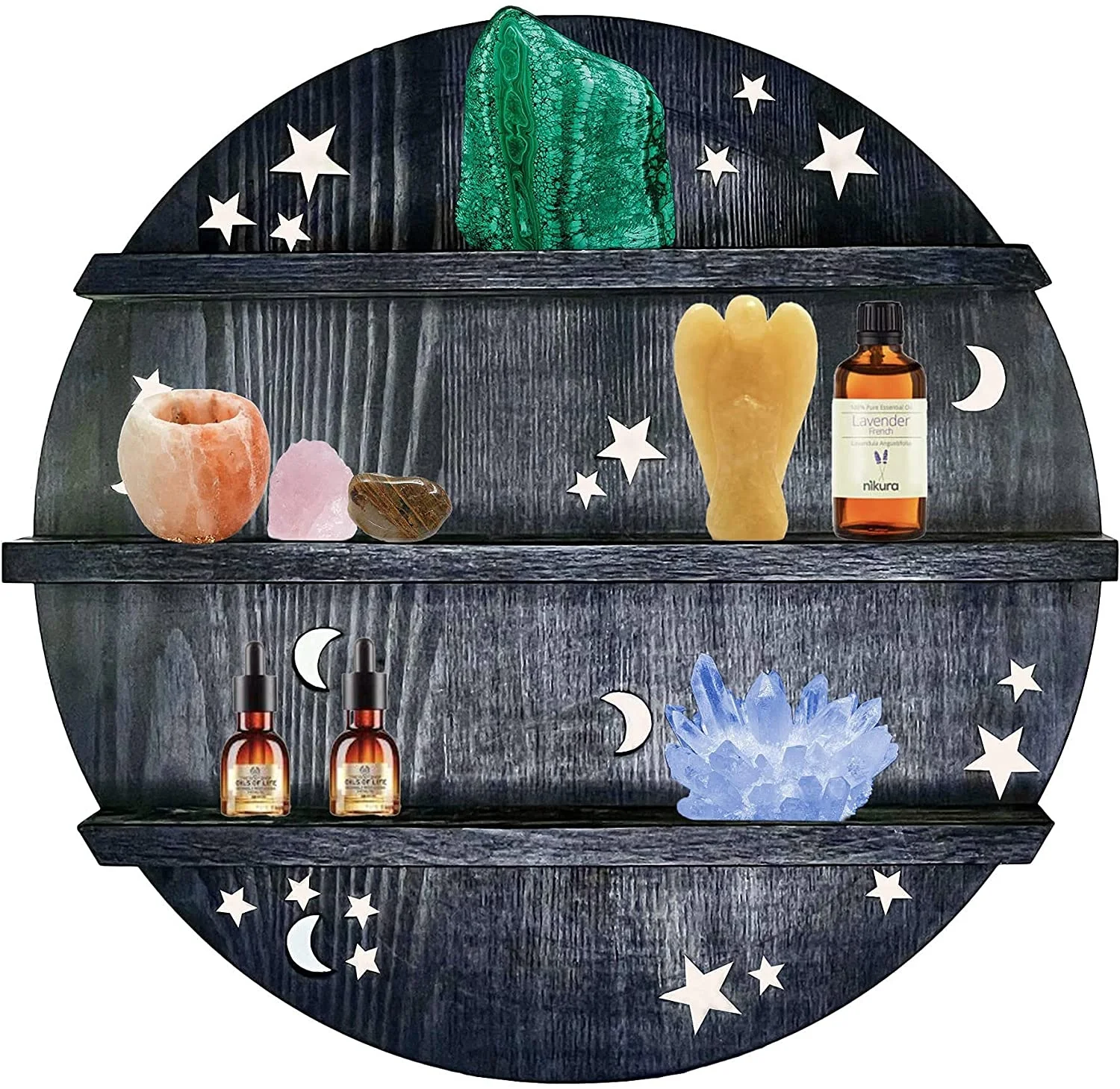 Floating Shelf with Backlit LED Lights Moon Wall Decor Crystal Display Shelves