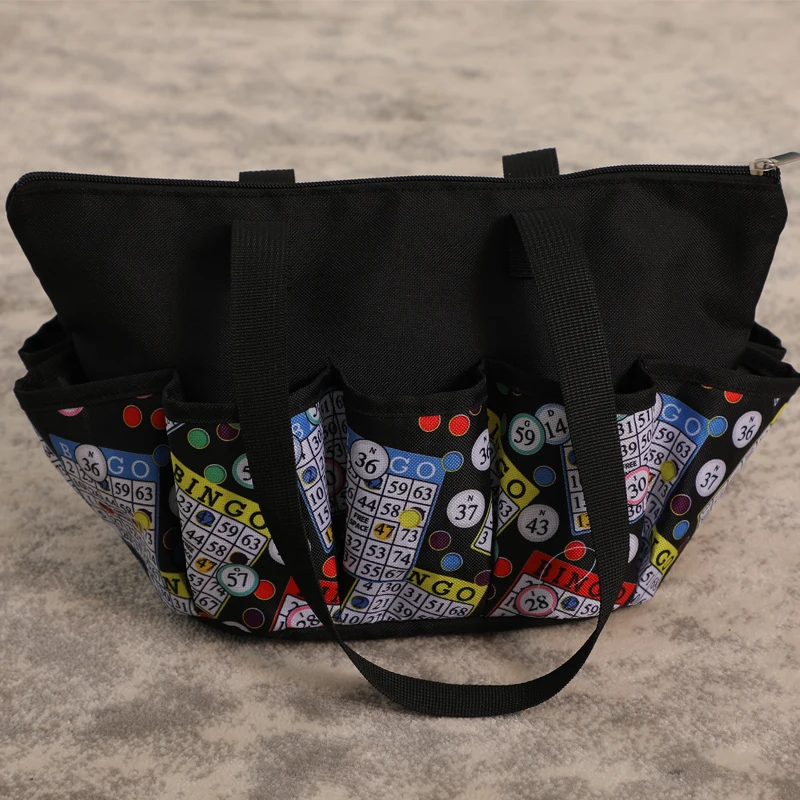 Wholesale Foldable Washable Storage Bag Bingo 10 Pocket Zipper Tote Organizer Womens Utility Bingo Bag