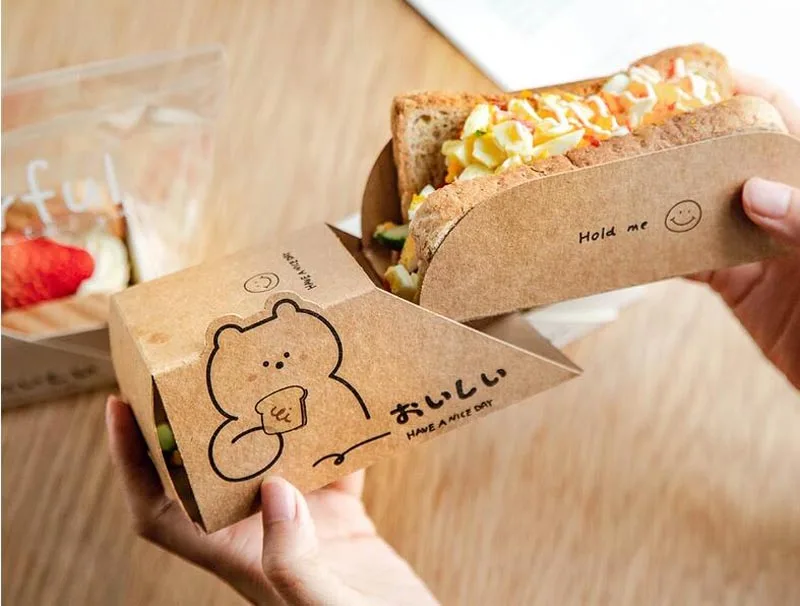 Colorful Food Grade Kraft Paper Cardboard Paper Takeaway Chicken Sandwich Food Packaging Box