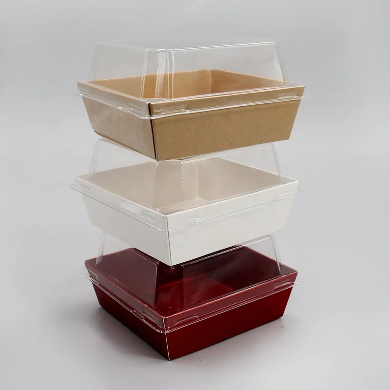 Custom design sushi paper food box cake disposable paper container with PET lid