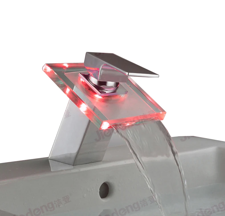 
brass tap glass waterfall washbasin mixer 3 colors LED faucets (A5) 