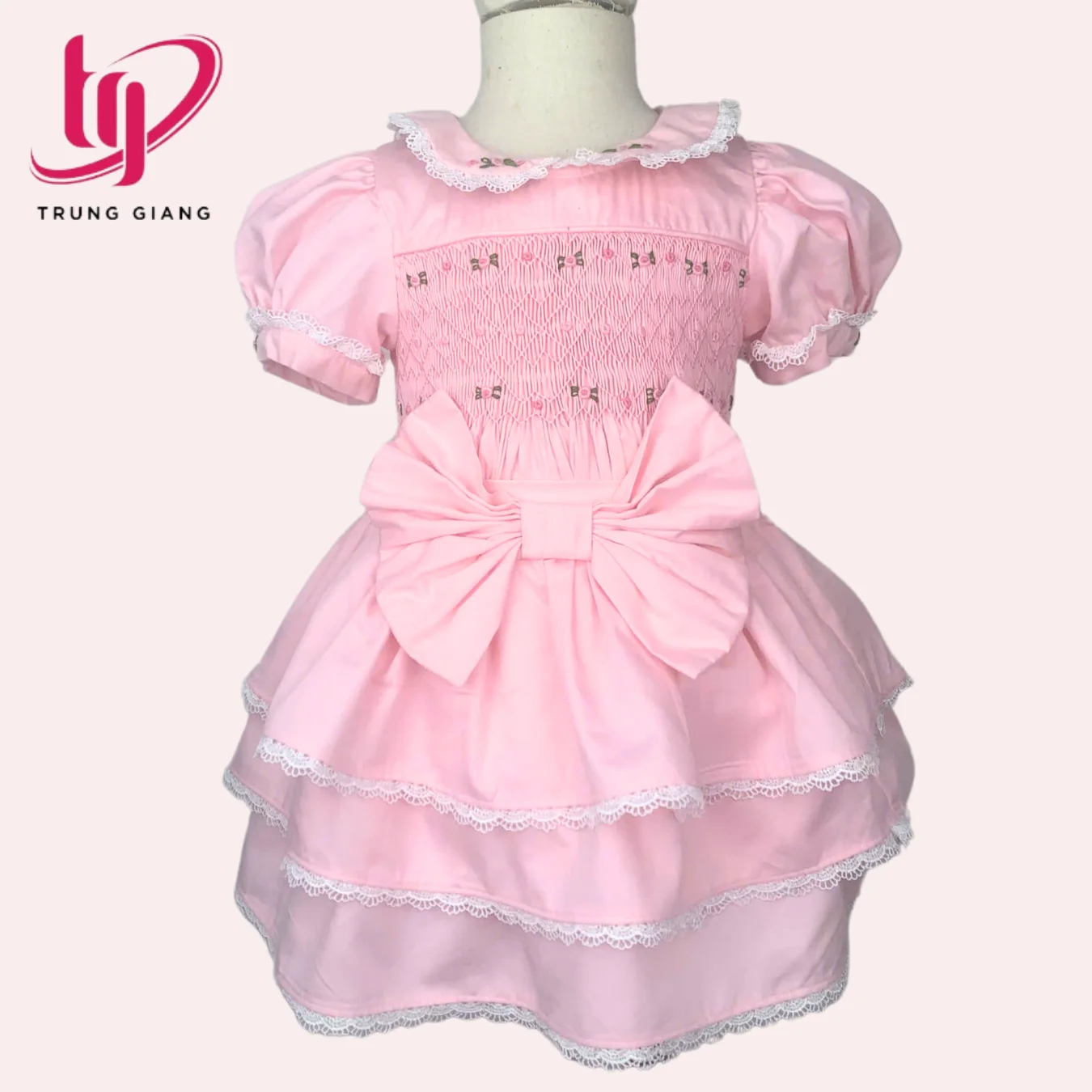 Apparel Smocked Children Clothing Luxury Kids Clothes For Baby Girls Set Pink Floral Bow Princesses OEM ODM Wholesale
