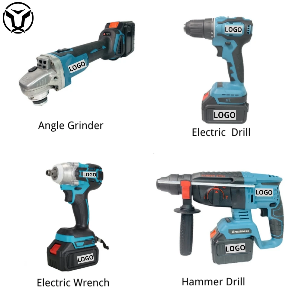 YUTUO pro quality 3ah drill grinder hammer wrench 4 in 1 li-ion battery plastic tool box kit cordless power tool combo set