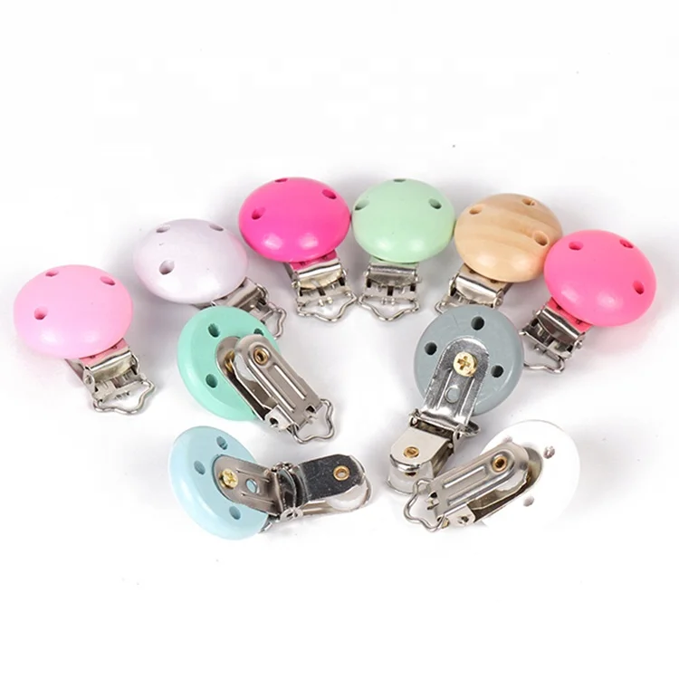 High Quality Custom Color Round Shape Pacifier Clip Wooden Baby Teether Pacifier Clip