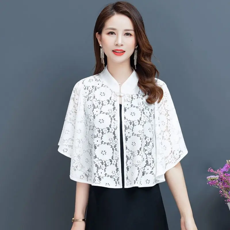 women vintage white red  sun block bolero scarf  shawl