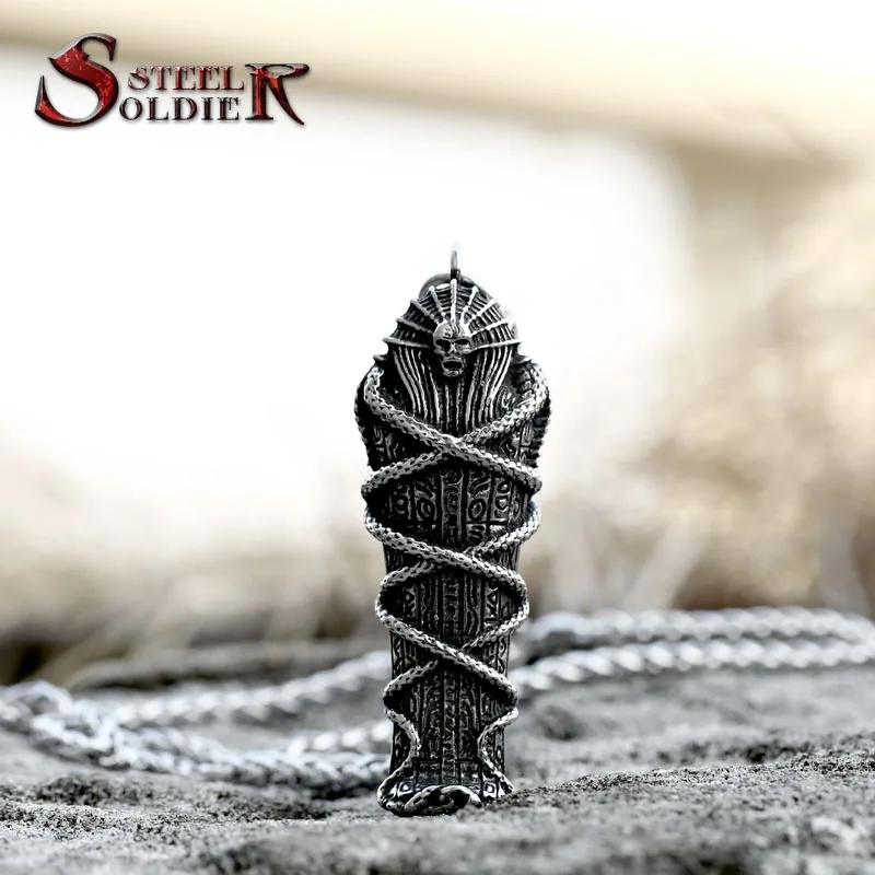 SS8-572P Creative Design Pendant For Men Stainless Steel Skull Egyptian Mummy Sarcophagus Pendant Cool Biker Halloween Jewelry