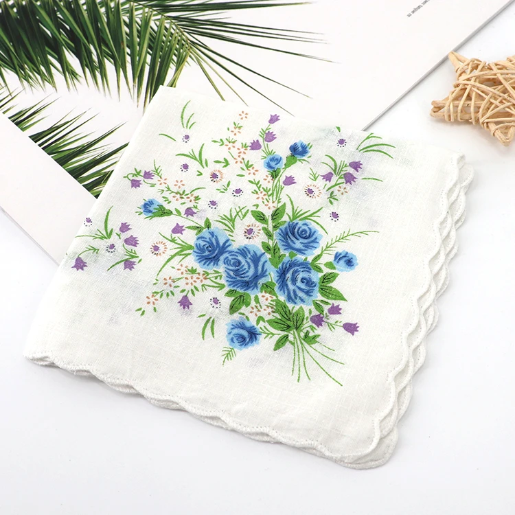 Trendy style Good Quality Floral Flower Printed design cotton women soft Ladies Handkerchief in stock for Decoration